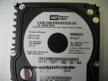 80 GB WD Raptor WD800ADFD, 10K SATA HDD