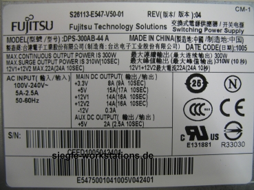 Netzteil Fujitsu Celsius W280 P/N S26113-E547-V50-01, DPS-300AB-44 A für Celsius W280 workstation