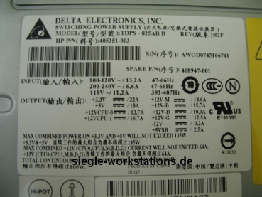 Netzteil HP XW8400 SP P/N 408947-001 Model TDPS-825AB B für xw8400/xw9400 Workstation