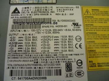 Netzteil HP XW8600 P/N 442038-001 Model DPS-1050CB A, für xw8600 Workstations