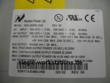 Netzteil FSC Scenic P/N S26113-E460-V50 Model NPS-200PB-132A