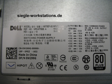 Netzteil Dell T5500 P/N 0W299G Model NPS-875BB A für Precision T5500 Workstation