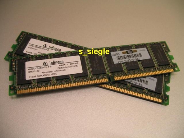 Kit 1 GB (2x 512 MB) Infineon PC3200U ECC RAM HP P/N 326316-041