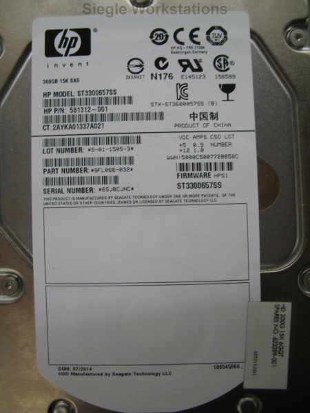 300 GB HP / Seagate ST3300657SS HP P/N 581312-001 15K SAS HDD