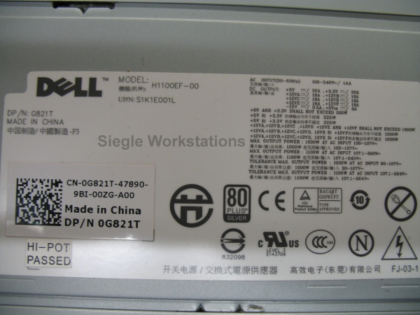 Netzteil Dell T7500 P/N 0G821T Model H1100EF für Precision T7500 Workstation