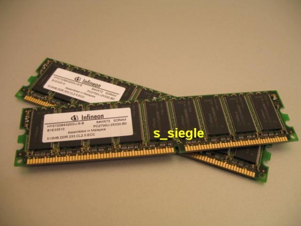 Kit 1 GB (2x 512 MB) Infineon PC2700U ECC RAM HYS72D64320GU