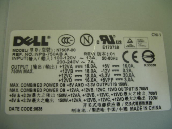 Netzteil Dell P490/690 P/N 0MK463, NPS-750AB A für Precision 490, 690 Workstation