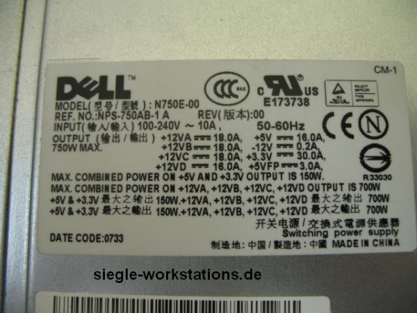 Netzteil Dell P690 P/N 0JK933, NPS-750AB-1 A, für Precision 690 Workstation