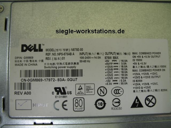 Netzteil Dell T5400 P/N 0GM869, NPS-875AB A für Precision T5400 Workstation