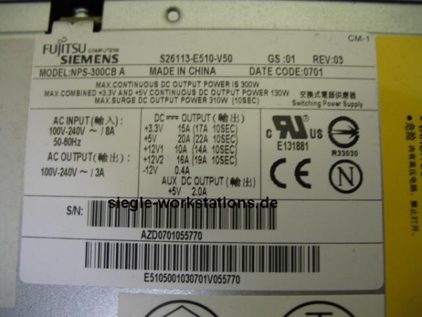 Netzteil FSC Celsius W350/360 P/N S26113-E510-V50