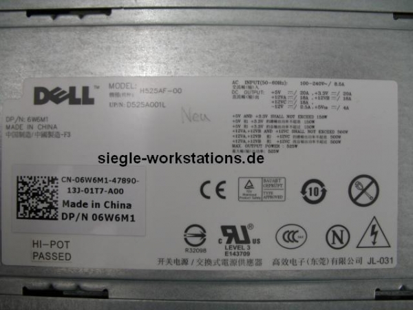 Netzteil Dell T3500 P/N 06W6M1 Model H525AF-00 für Precision T3500 workstation
