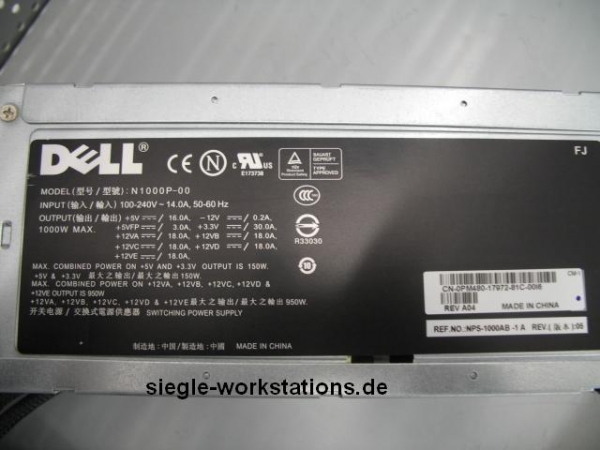 Netzteil Dell XPS 720 P/N PM480, Model N1000P-00 Ref. No NPS1000AB-1A für Dimension XPS 710, 720 Desktop PC