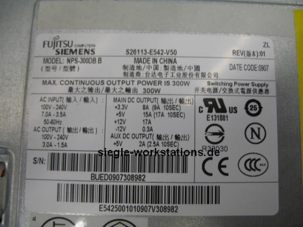 Netzteil FSC Celsius W370 P/N S26113-E542-V50, NPS-300DB B, für Celsius W370 Workstation
