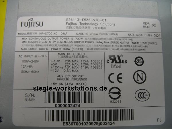 Netzteil Fujitsu Celsius R570 P/N S26113-E536-V70-01, Model HP-D7001A0 für Celsius R570, M470-2 Power Workstation